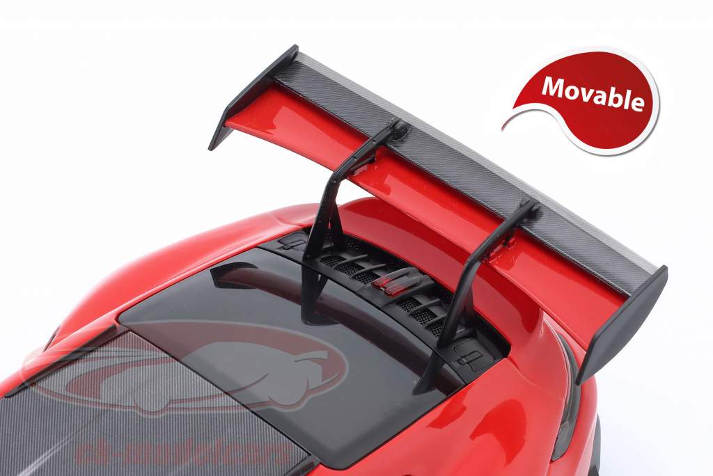 Porsche 911 (992) GT3 RS year 2023 red / silver rims 1:18 Minichamps