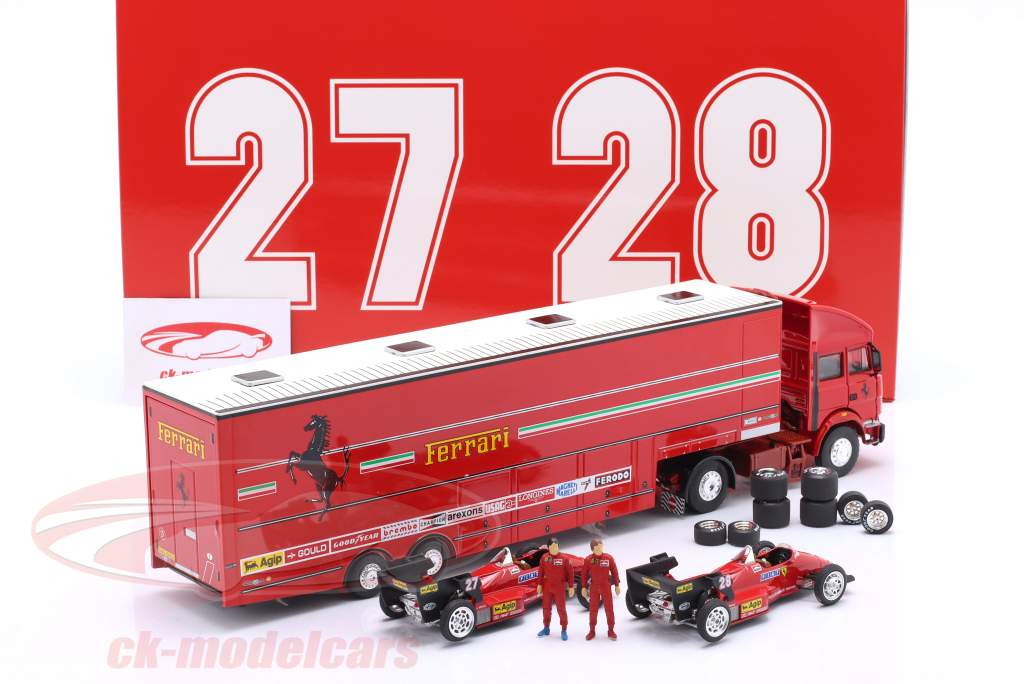 Set Racing transporter med Ferrari 126C4 #27, #28 Monaco GP formel 1 1984 1:43 Brumm