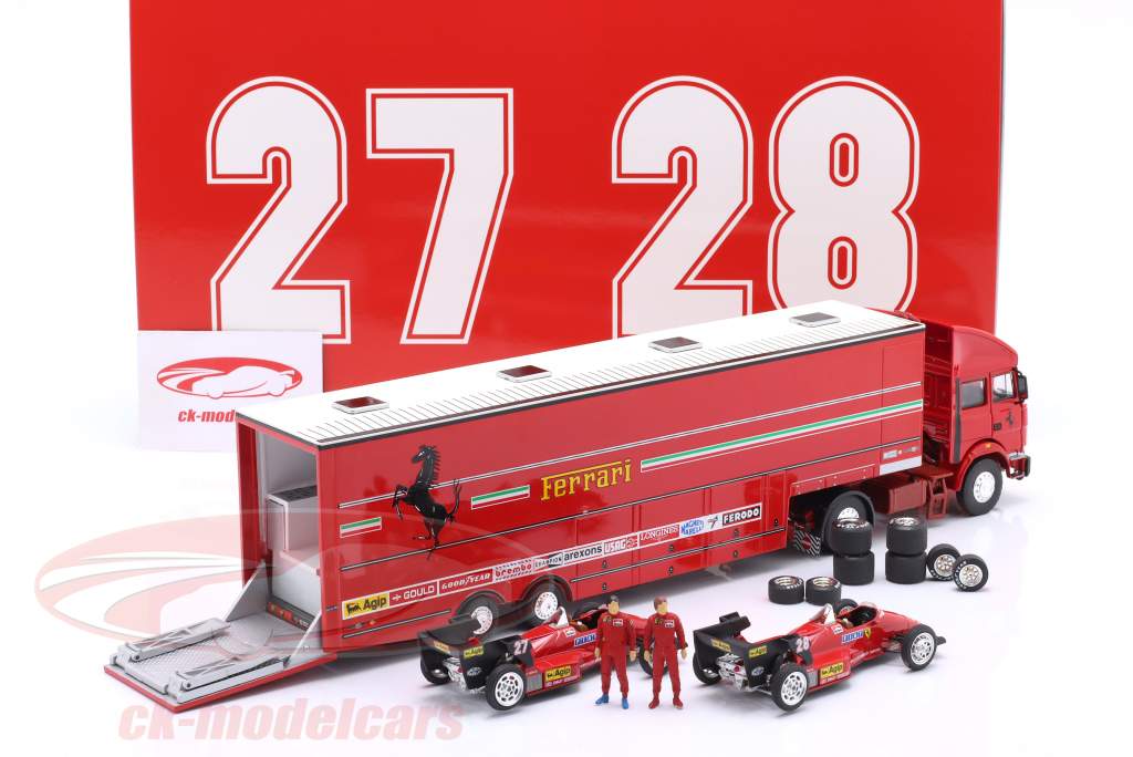 Set Racing transporter med Ferrari 126C4 #27, #28 Monaco GP formel 1 1984 1:43 Brumm