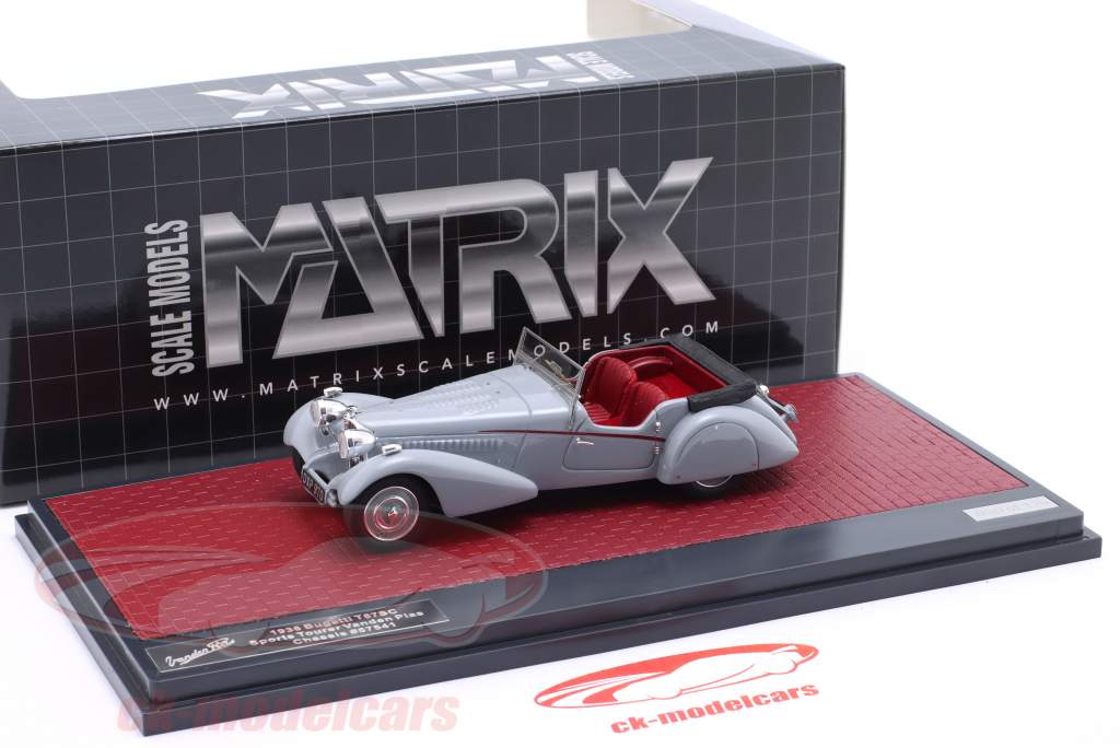 Bugatti T57SC Roadster Open Top Vanden Plas 1938 Grå 1:43 Matrix
