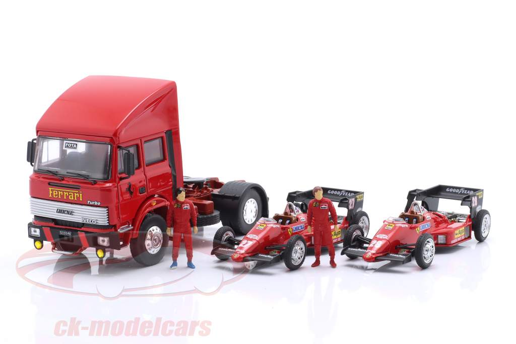 Set Racing transporter med Ferrari 126C4 #27, #28 Monaco GP formel 1 1984 1:43 Brumm