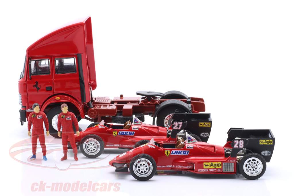 Set Racing transporter med Ferrari 126C4 #27, #28 Monaco GP formel 1 1984 1:43 Brumm