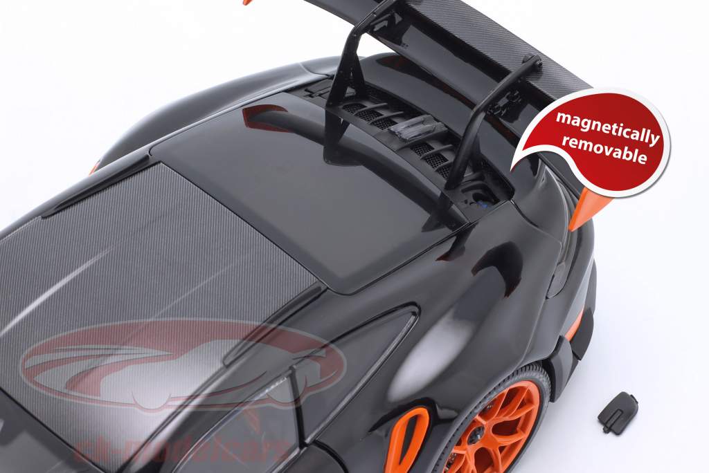 Porsche 911 (992) GT3 RS Année de construction 2022 noir / orange jantes 1:18 Minichamps