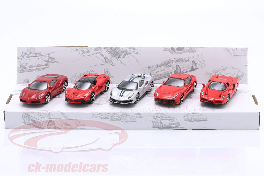 5-Auto impostato Ferrari rosso / argento 1:64 Bburago