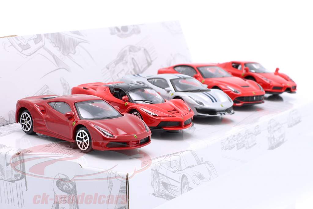 5-Auto impostato Ferrari rosso / argento 1:64 Bburago