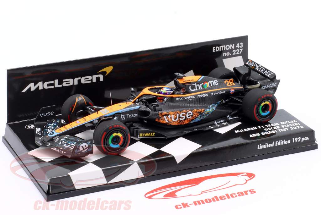 Oscar Piastri McLaren MCL36 #28 Abu Dhabi prueba fórmula 1 2022 1:43 Minichamps