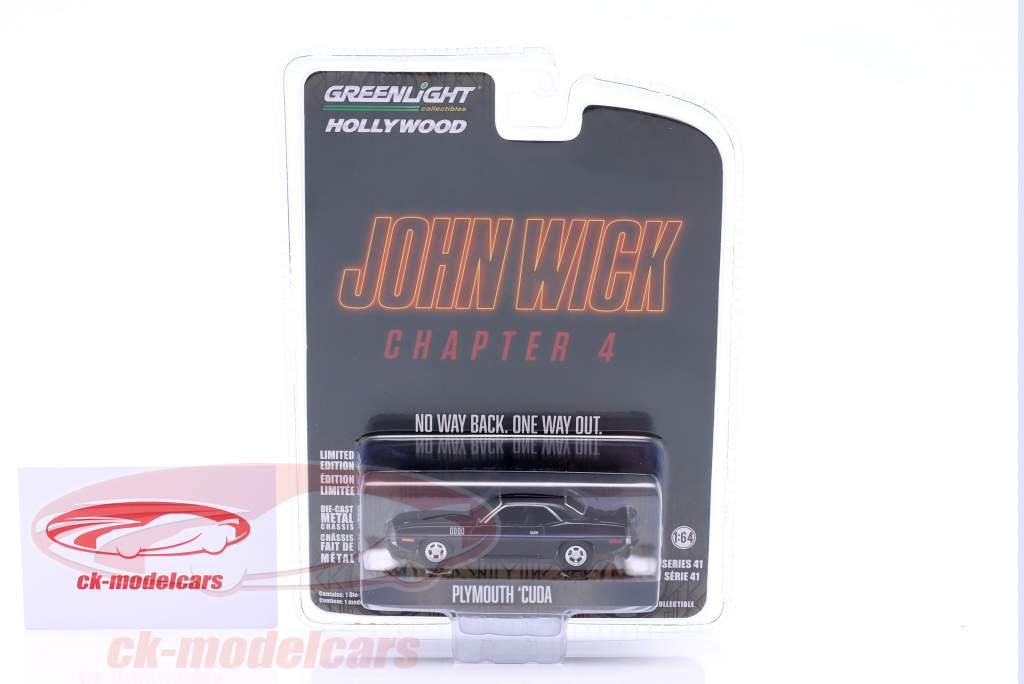 Plymouth Cuda 1971 Film John Wick - Chapter 4 (2023) schwarz 1:64 Greenlight