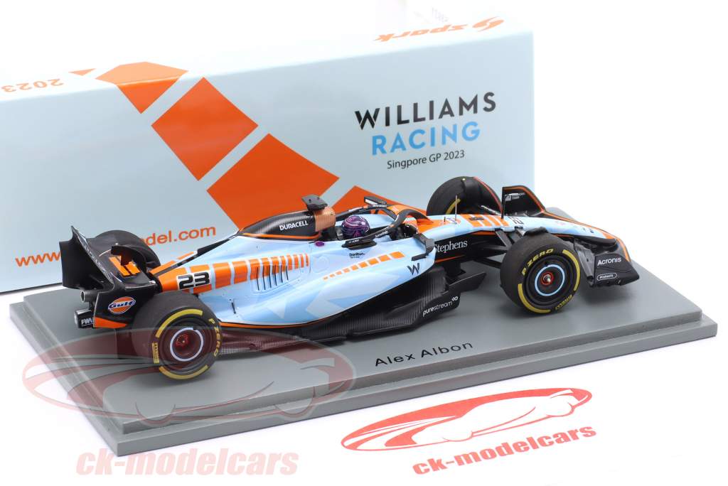 A. Albon Williams FW45 Gulf Kleurstelling #23 Singapore GP formule 1 2023 1:43 Spark