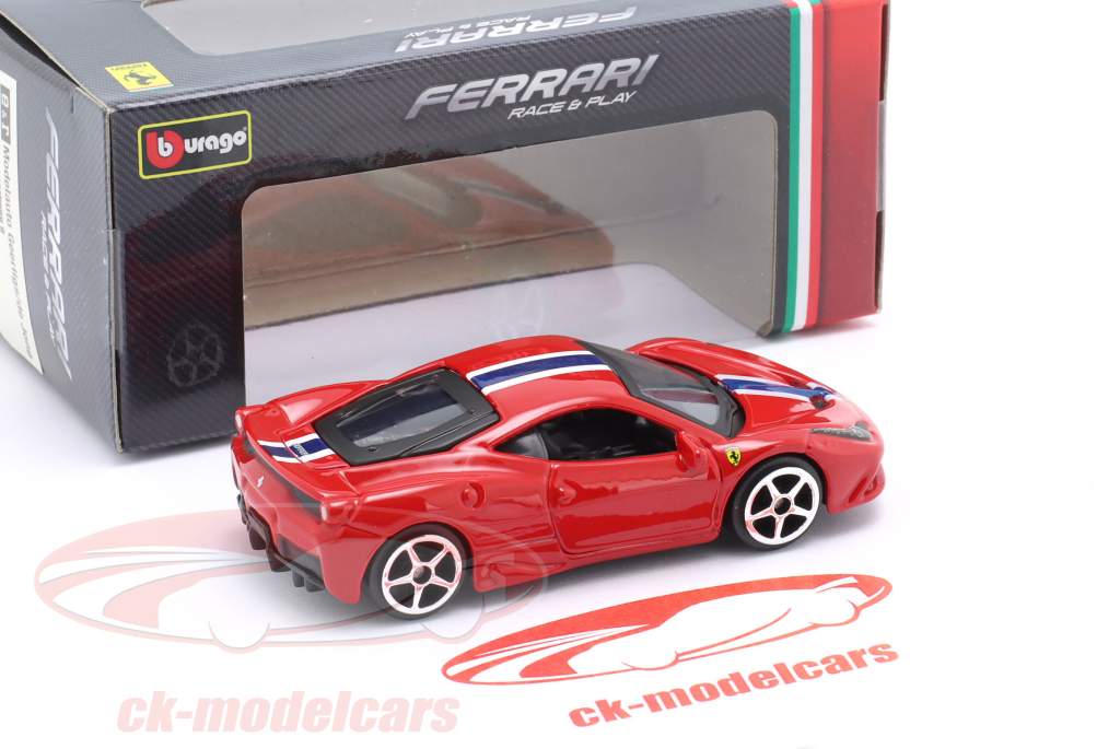 Ferrari 458 Italia Speciale year 2009-2015 red with stripes 1:64 Bburago