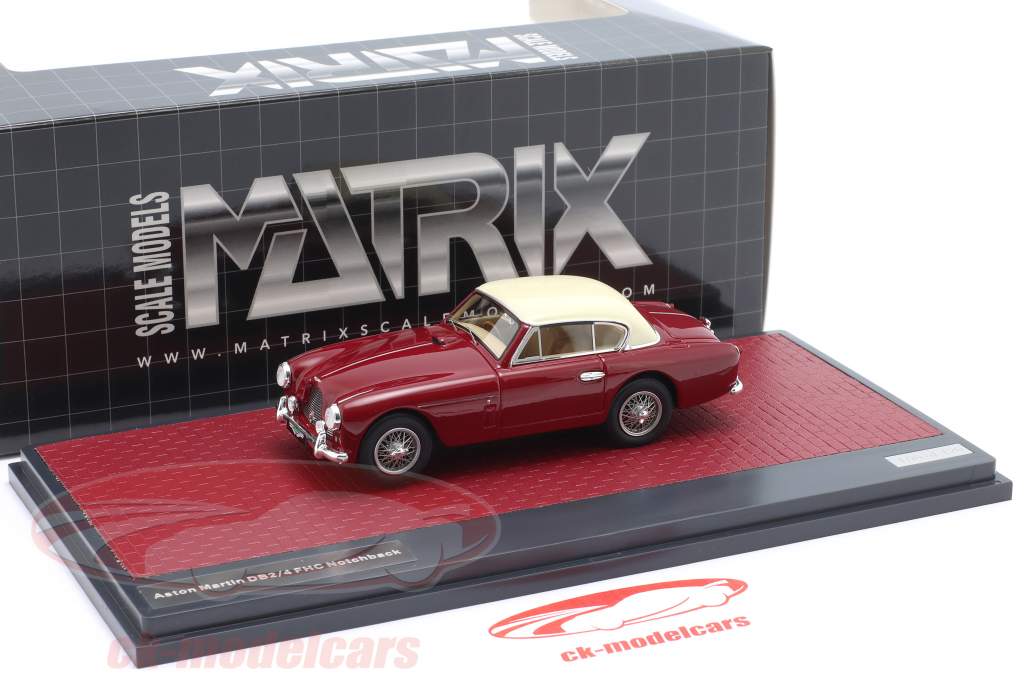 Aston Martin DB2/4 FHC Notchback Bouwjaar 1956 kastanjebruin / wit 1:43 Matrix