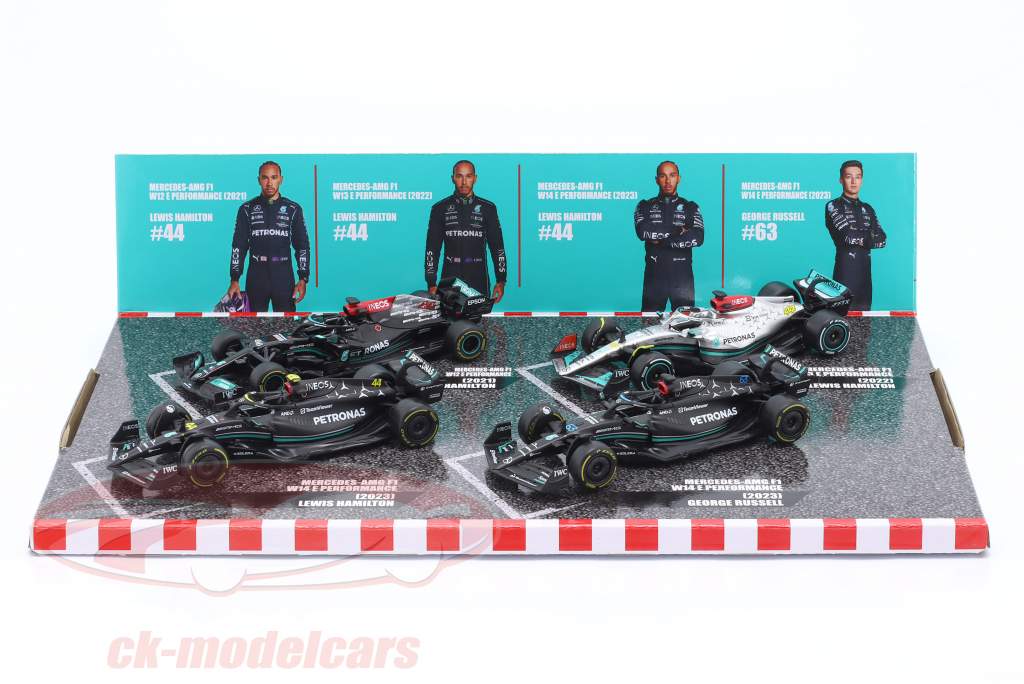 4-Car Set Mercedes Hamilton / Russell 公式 1 2021-2023 1:43 Bburago
