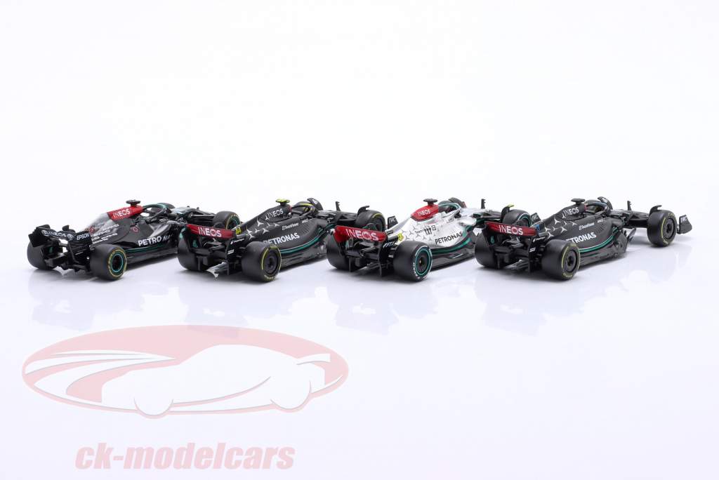 4-Car Set Mercedes Hamilton / Russell 公式 1 2021-2023 1:43 Bburago