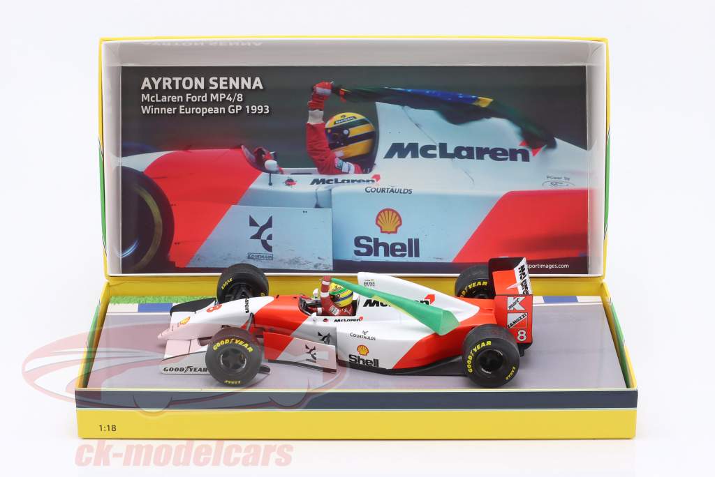 Ayrton Senna McLaren MP4/8 #8 vinder europæisk GP formel 1 1993 1:18 Minichamps