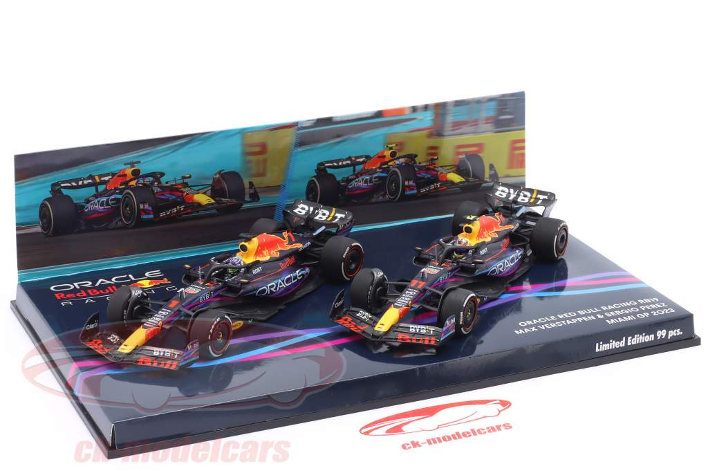 2-Car Set Verstappen #1 & Perez #11 Miami GP fórmula 1 2023 1:43 Minichamps