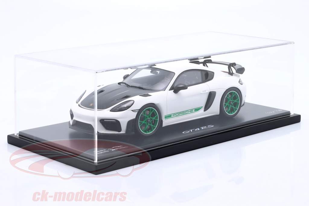 Porsche 718 (982) GT4 RS 2021 blanc / vert jantes 1:18 Spark