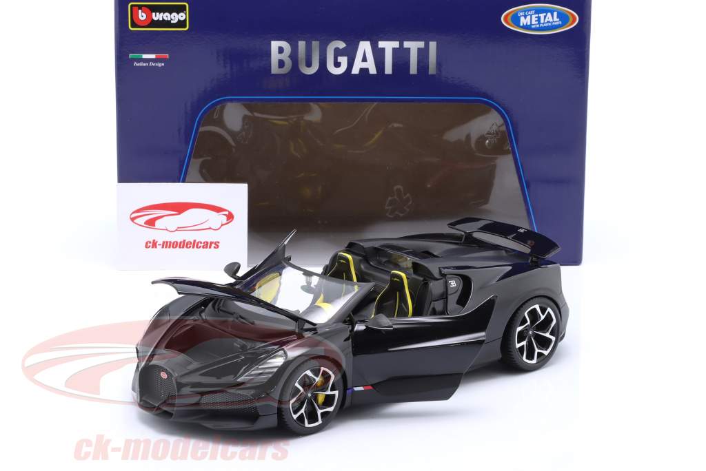 Bugatti W16 Mistral Bouwjaar 2023 zwart 1:18 Bburago