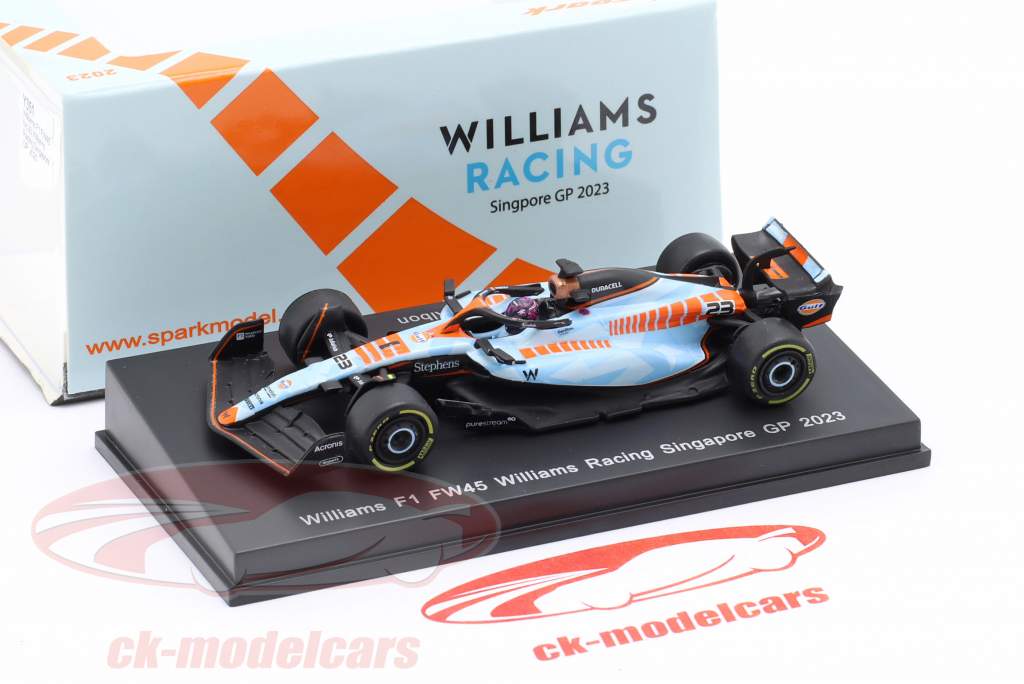 A. Albon Williams FW45 Gulf Design #23 Singapore GP formula 1 2023 1:64 Spark