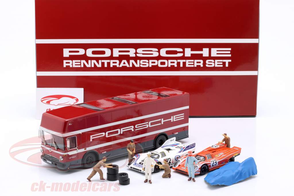 Set: 24h LeMans winner 1970-71 Porsche 917 & Racing transporter 1:43 Brumm