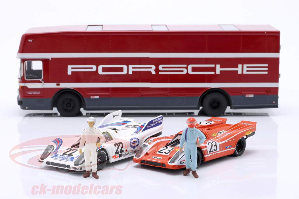 Set: 24h LeMans winner 1970-71 Porsche 917 & Racing transporter 1:43 Brumm