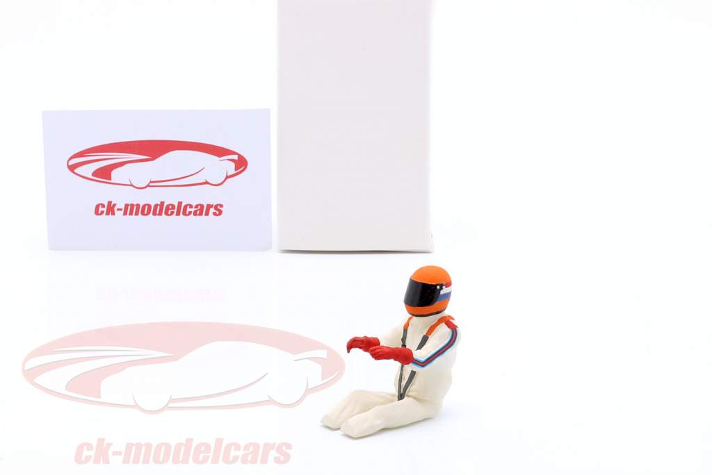 sentado Figura piloto de carreras 1978 con naranja casco 1:18 FigurenManufaktur