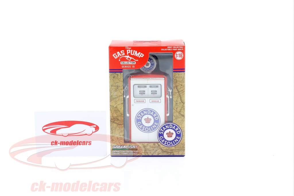 Tokheim 350 Bomba de combustible doble 1954 Standard Gasoline blanco / rojo / azul 1:18 Greenlight