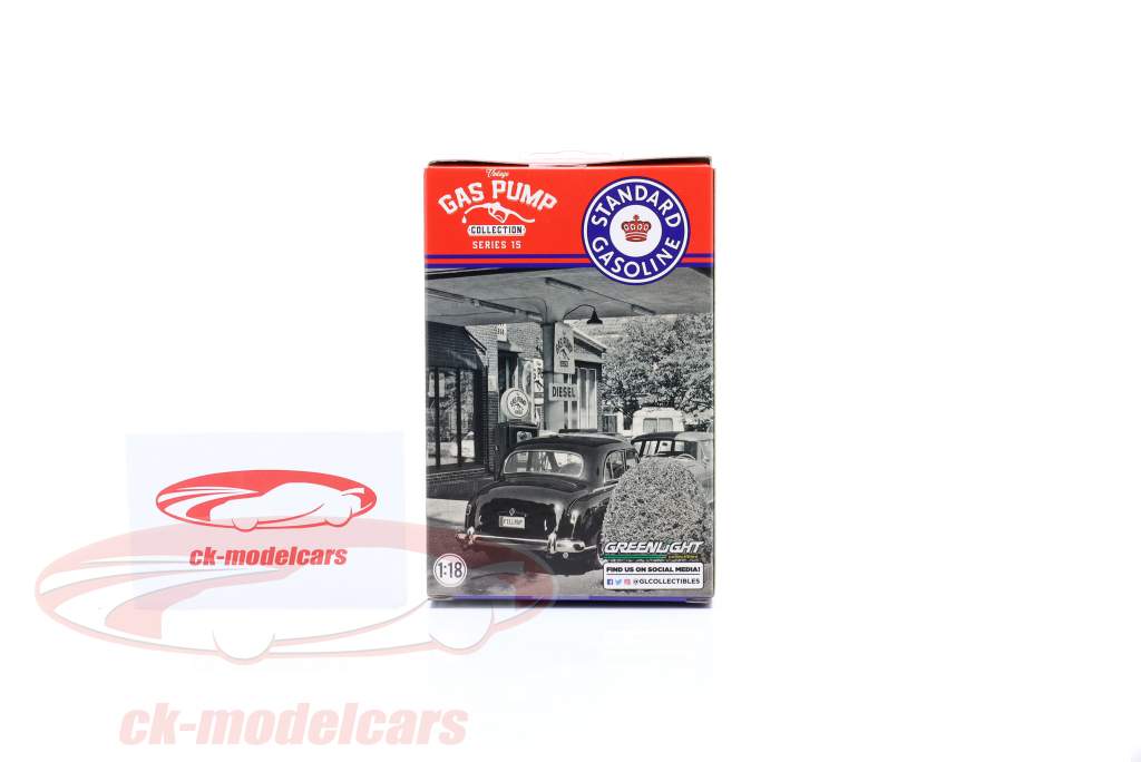 Tokheim 350 Bomba de combustible doble 1954 Standard Gasoline blanco / rojo / azul 1:18 Greenlight