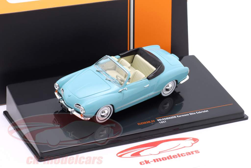 Volkswagen VW Karmann Ghia Cabriolet Année de construction 1957 bleu clair 1:43 Ixo