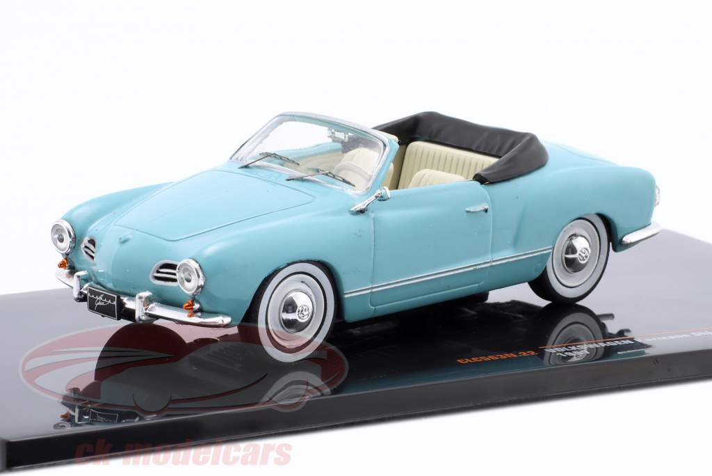 Volkswagen VW Karmann Ghia Cabriolet Année de construction 1957 bleu clair 1:43 Ixo