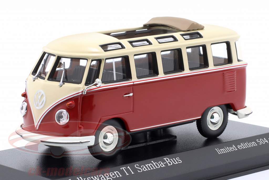 Volkswagen VW T1 Samba Bus year 1963 beige / red 1:43 Minichamps