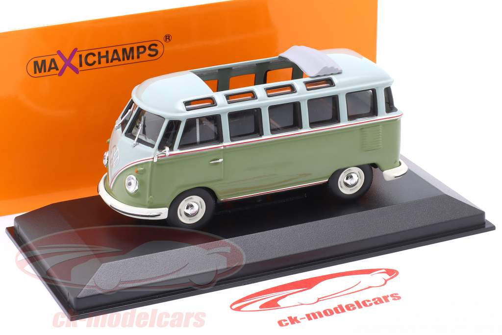Volkswagen VW T1 Samba 建設年 1961 緑 / グレー 1:43 Minichamps