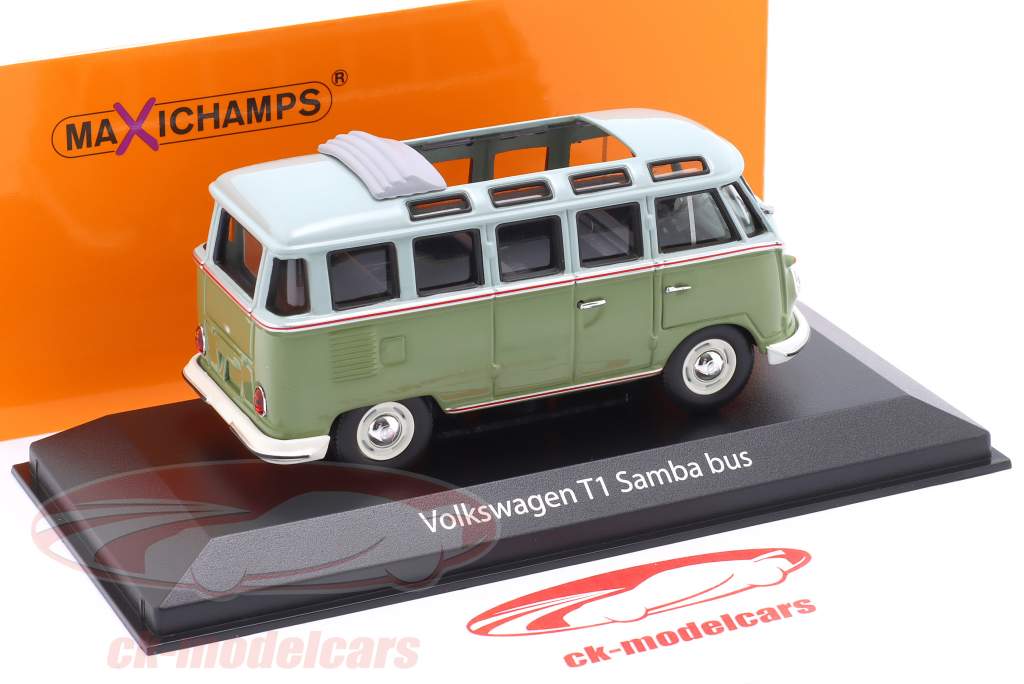 Volkswagen VW T1 Samba Année de construction 1961 vert / gris 1:43 Minichamps
