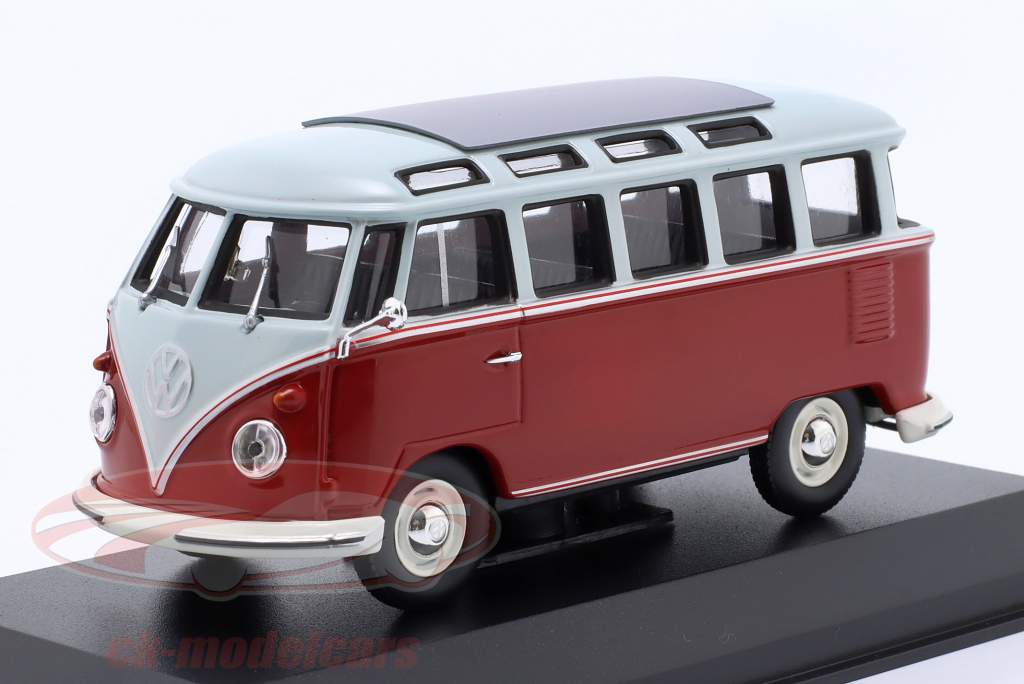 Volkswagen VW T1 Samba Bouwjaar 1961 rood / grijs 1:43 Minichamps