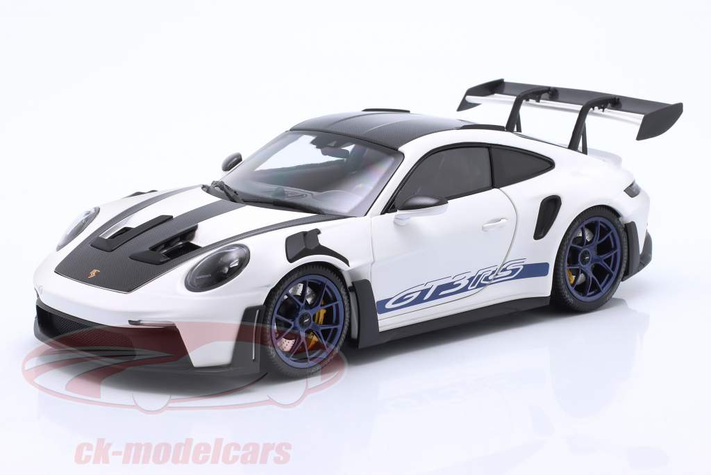Porsche 911 (992) GT3 RS 魏斯阿赫封装 2022 白色的 / 蓝色 轮圈 1:18 Minichamps