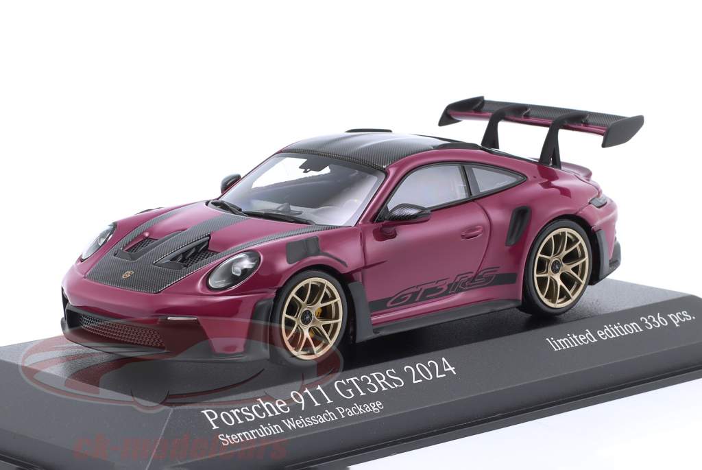 Porsche 911 (992) GT3 RS 魏斯阿赫封装 2024 星红宝石 / 金色的 轮圈 1:43 Minichamps