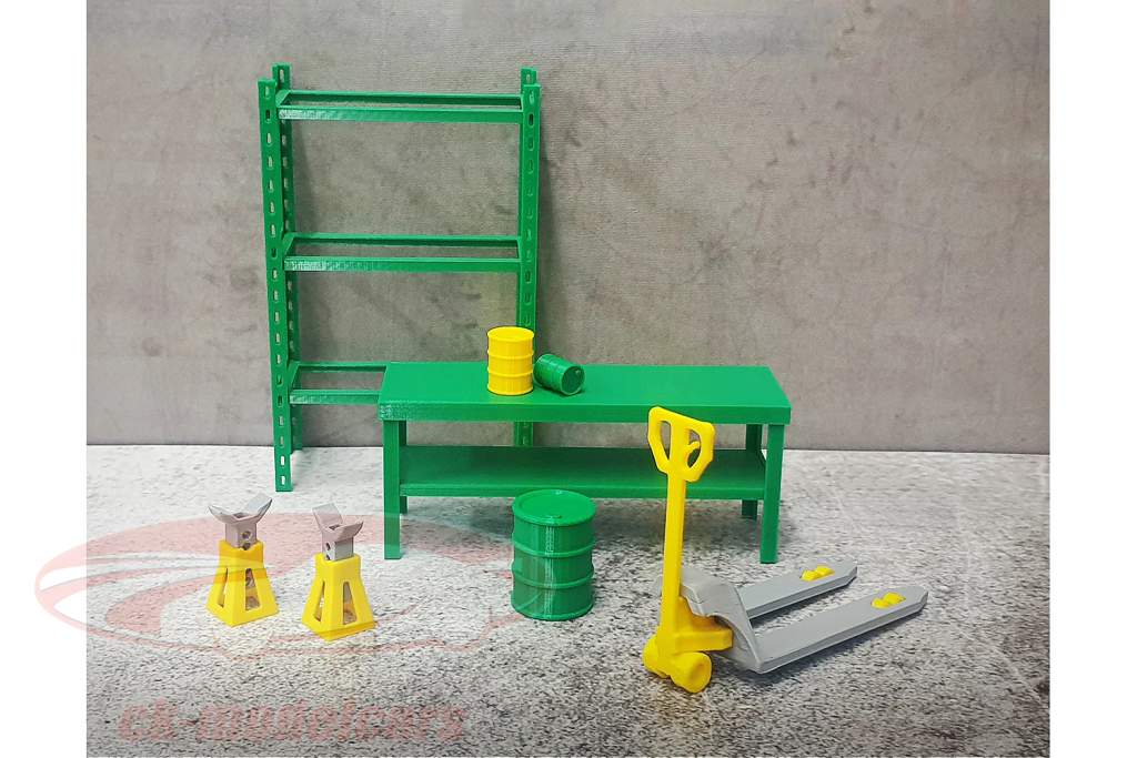 Werkstatt Zubehör Set (klein) grün 1:18 Dioramatoys