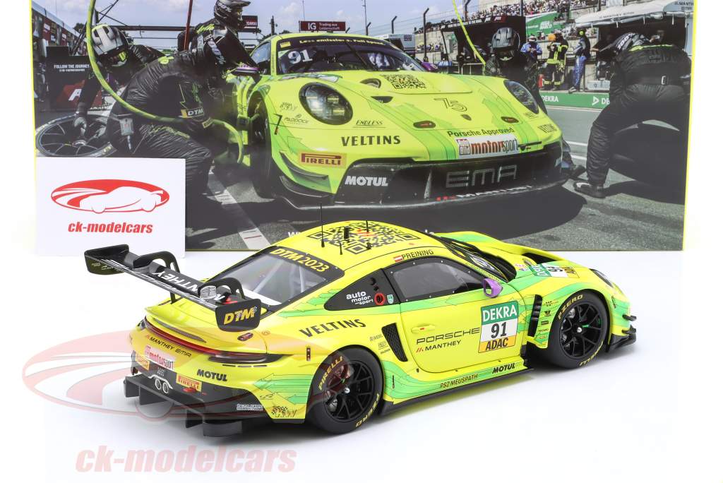 Porsche 911 GT3 R #91 ganhador Norisring DTM campeão 2023 Preining Manthey Grello 1:18 Minichamps