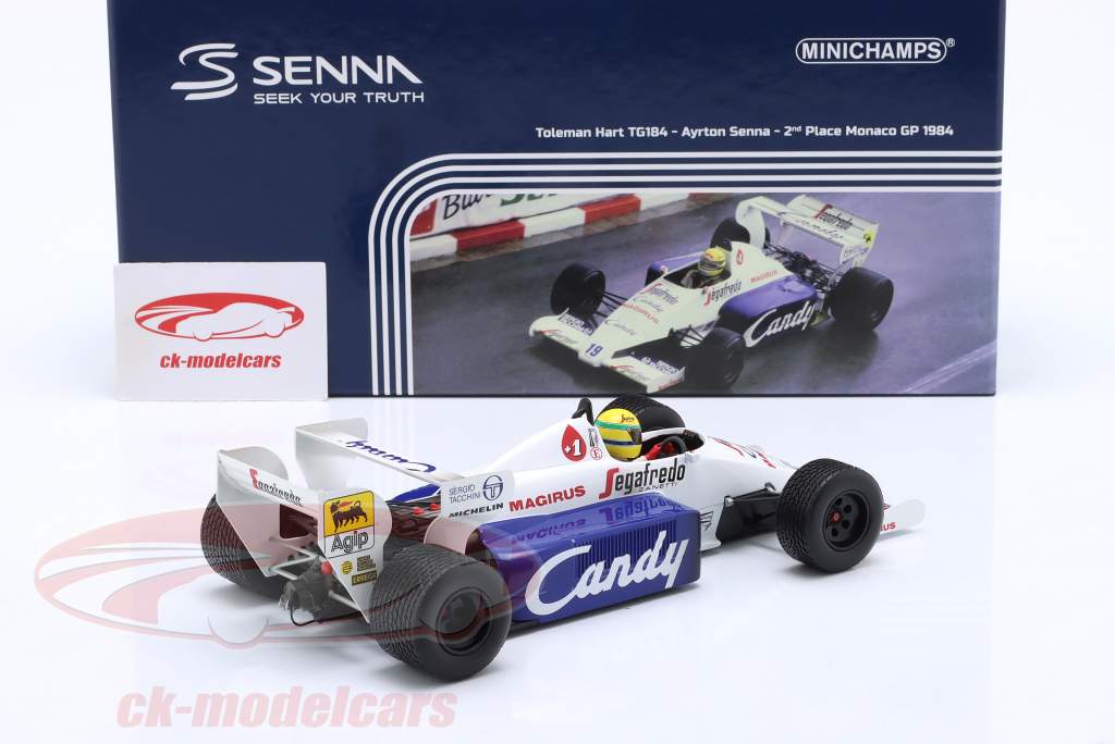 Ayrton Senna Toleman TG184 #19 2° Monaco GP formula 1 1984 1:18 Minichamps + Libro gratuito