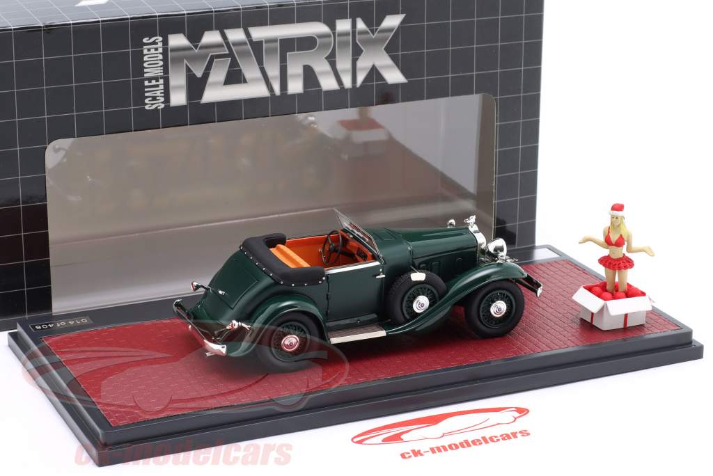 Stutz DV32 Super Bearcat Open 1932 Natale con figura verde scuro 1:43 Matrix