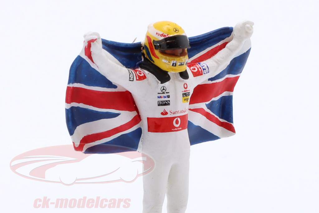 Lewis Hamilton med britisk flag formel 1 2007 figur 1:43 Cartrix
