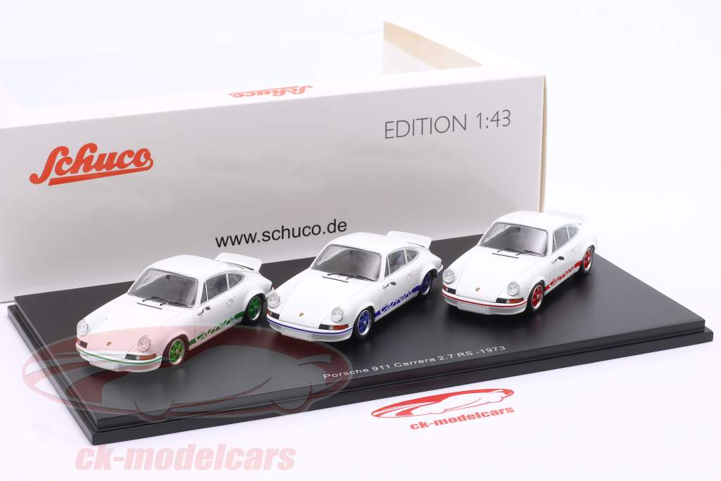 3-Car Set Porsche 911 Carrera 2.7 RS Ano de construção 1973 branco 1:43 Schuco