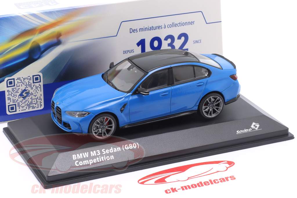 BMW M3 Sedan (G80) Competition Byggeår 2023 Santorini blå 1:43 Solido