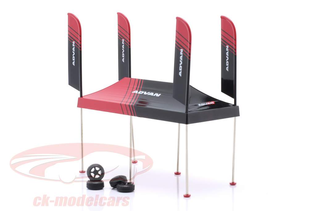 Paddock Service-Zelt Advan schwarz / rot 1:64 TrueScale