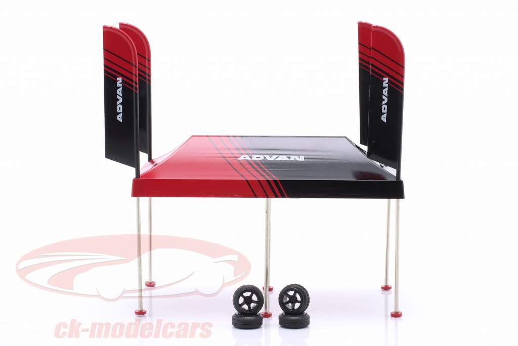 Paddock Tenda di servizio Advan nero / rosso 1:64 TrueScale