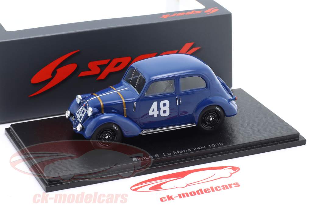 Simca 8 #48 11º 24h LeMans 1938 Camerano, Klempenere 1:43 Spark
