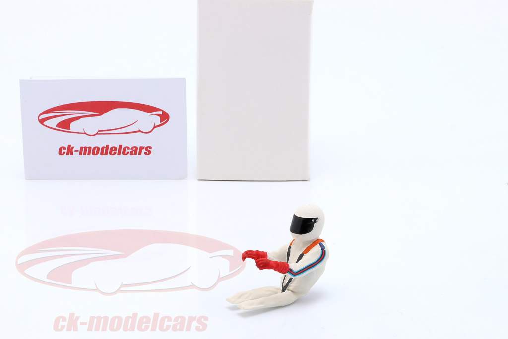 seated person racing driver figure 1977 with white helmet 1:18 FigurenManufaktur