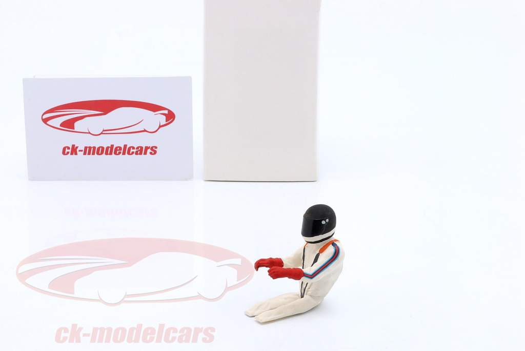 Assis Figurine de pilote de course 1977 avec noir casque 1:18 FigurenManufaktur