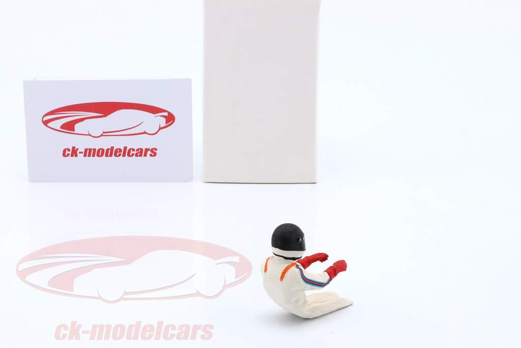 Assis Figurine de pilote de course 1977 avec noir casque 1:18 FigurenManufaktur