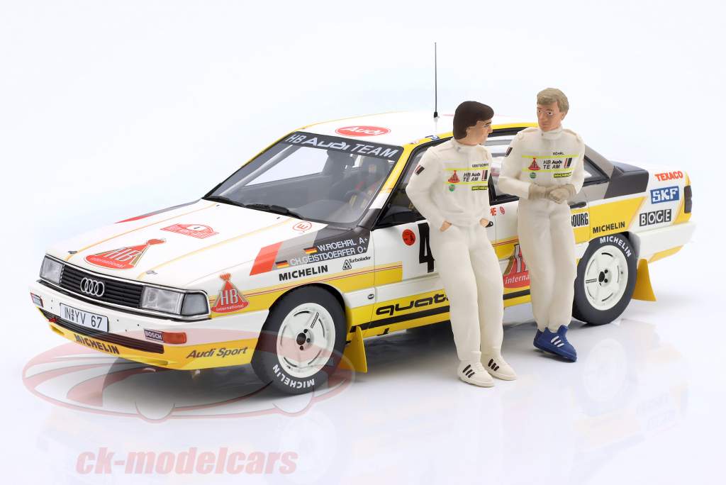 Set: Audi 200 quattro #4 3e verzameling Monte Carlo 1987 met Figuren Röhrl, Geistdörfer 1:18 OttOmobile