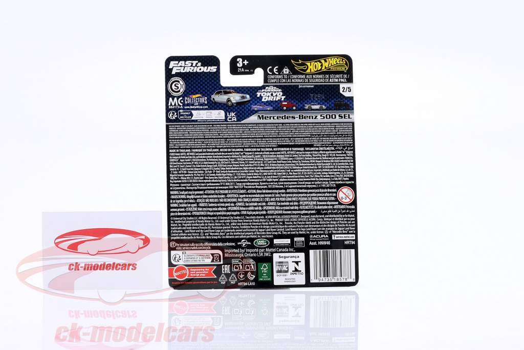Mercedes-Benz 500SEL Anno di costruzione 1992 (Fast & Furious) argento 1:64 HotWheels