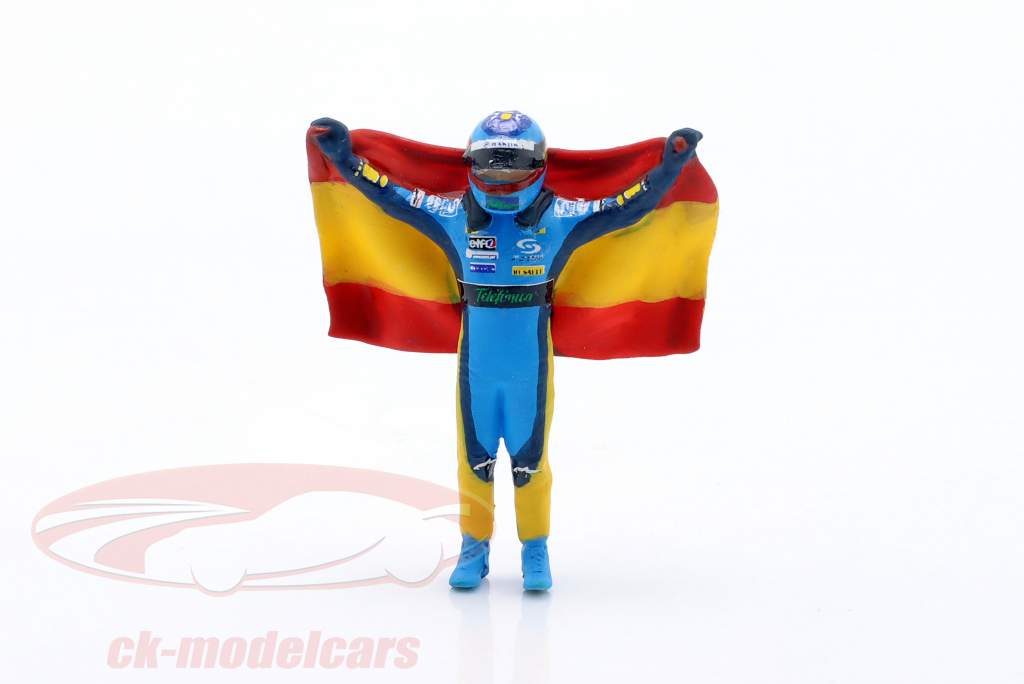 figur Fernando Alonso med flag blå, gul 1:43 Cartrix